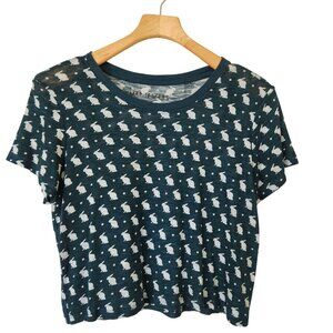 Map To Mars Bunny Polka Dot Print Green Crop Top Lightweight Summer Coquette